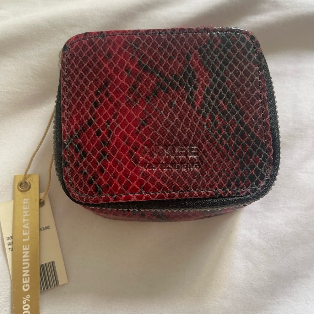 NWT genuine leather red crocodile print jewelry travel box case